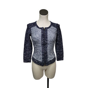 J.‎ Crew Bouclé Full Zip Knit Jacket in Indigo Colorblock Womens Size XXS